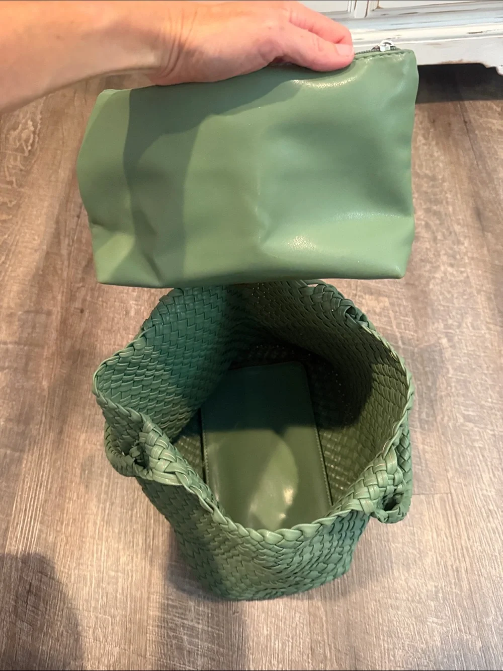 Woven Tote Bag in Sage Green - Designer Style